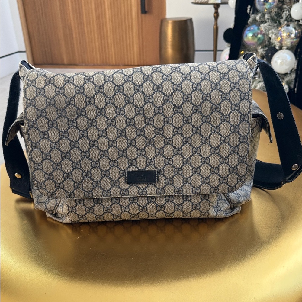 Gucci Monogram Beige and Black Messenger Bag